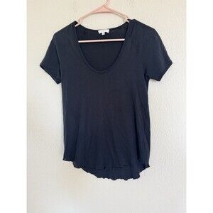 Aritzia Wilfred Black Ruffle Scoop neck Casual Top Basic Shirt Size XS Preppy